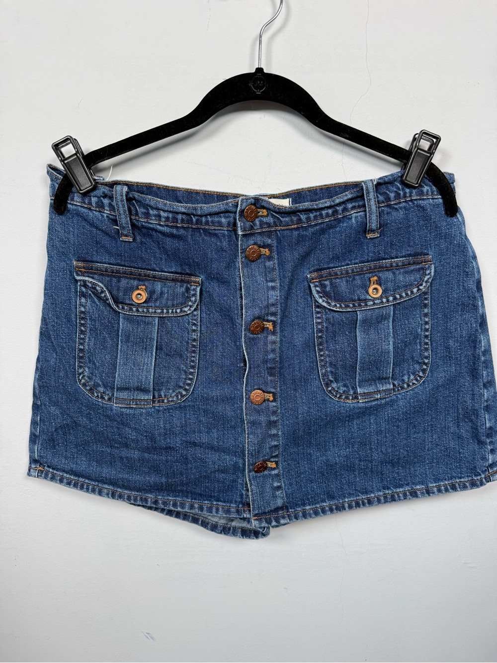 Madewell Button-Front Denim Skort Mini Jean Skirt Flap Pockets Size 10